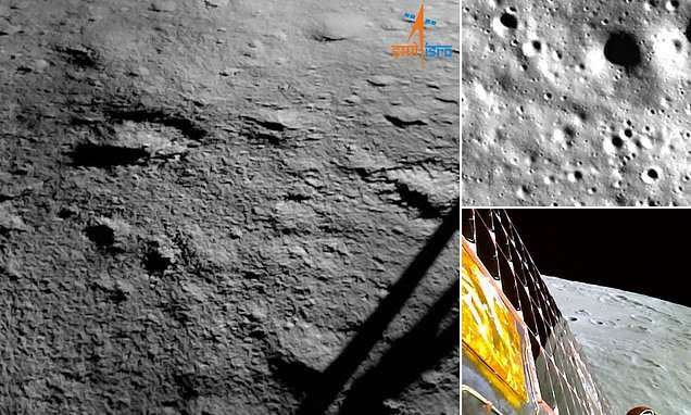 ISRO posted four images taken by the moon lander's Horizontal Velocity Camera of the rugged surface during its descent. This is one of them 
