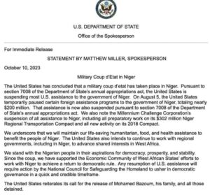US cuts supports for Niger over coup d’etat