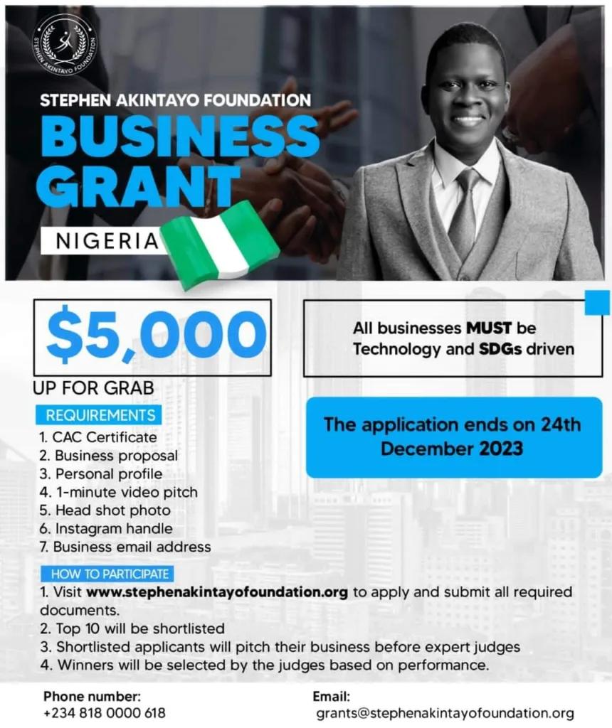 …set Saturday, 24th December 2023 as deadline for the Nigerian grant applicants